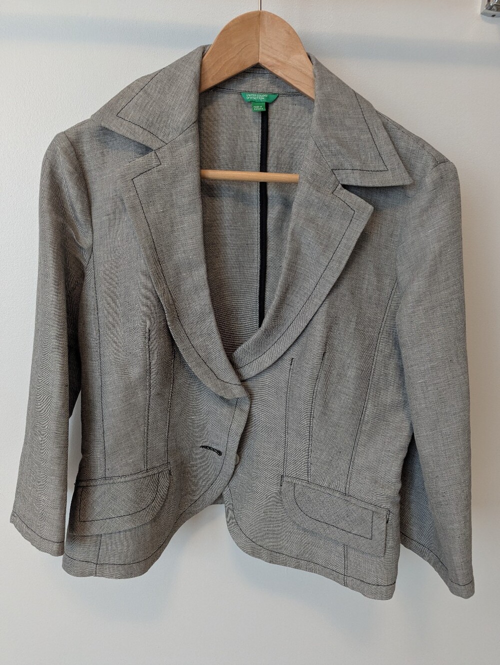 United Colors Of Benetton Women's Light Gray Tailored Blazer Jacket Made In Eur